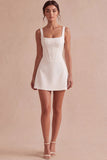 Ivory Mini Square Neck A Line Corset Bridal Shower Dress