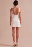 Ivory Mini Square Neck A Line Corset Bridal Shower Dress