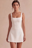 Ivory Mini Square Neck A Line Corset Bridal Shower Dress