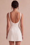 Ivory Mini Square Neck A Line Corset Bridal Shower Dress