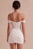 Ivory Mini Corset Bodycon Lace Bridal Shower Dress with Drape