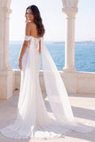 White Mermaid Watteau Train Swep Train Beach Wedding Dress