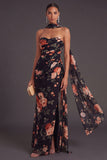 Black Floral Sweetheart Mermaid Long Formal Dress