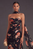 Black Floral Sweetheart Mermaid Long Formal Dress