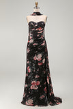 Black Floral Sweetheart Mermaid Long Formal Dress