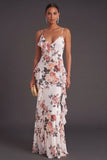 Mermaid Ruffled Ivory Floral Long Formal Dress