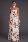 A Line Ivory Floral Sweetheart Long Formal Dress