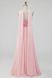 Pink Floral A Line Strapless Appliqued Long Formal Dress with Slit