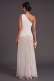 White Black Dots One Shoulder Mermaid Ruched Long Formal Dress