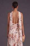 Ivory Neck Scarf Floral A Line Long Formal Dress with Slit