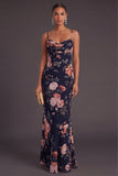 Black Floral Mermaid Spaghetti Straps Long Formal Dress