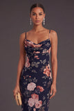 Black Floral Mermaid Spaghetti Straps Long Formal Dress