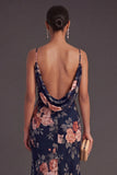 Black Floral Mermaid Spaghetti Straps Long Formal Dress