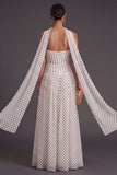 Neck Scarf White Black Dots High Waist Long Formal Dress