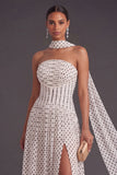 Neck Scarf White Black Dots High Waist Long Formal Dress