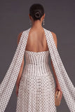 Neck Scarf White Black Dots High Waist Long Formal Dress