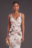 Mermaid Ivory Floral V Neck Long Formal Dress