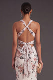 Mermaid Ivory Floral V Neck Long Formal Dress