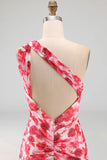 Ruched Pink Floral Mermaid Long Formal Dress