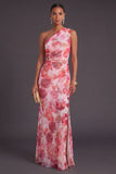 Ruched Pink Floral Mermaid Long Formal Dress