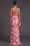 Ruched Pink Floral Mermaid Long Formal Dress