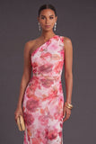 Ruched Pink Floral Mermaid Long Formal Dress