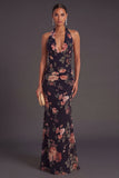 Ivory Floral Mermaid Long Halter Neck Formal Dress