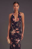 Ivory Floral Mermaid Long Halter Neck Formal Dress
