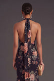 Ivory Floral Mermaid Long Halter Neck Formal Dress
