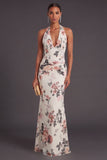Ivory Floral Mermaid Long Halter Neck Formal Dress