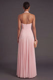 Pink High Waist A Line Long Formal Dress