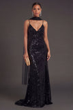 Sparkly Sequined Yellow Spaghetti Straps Long Formal Dress with Slit