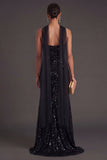 Sparkly Sequined Yellow Spaghetti Straps Long Formal Dress with Slit