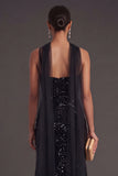 Sparkly Sequined Yellow Spaghetti Straps Long Formal Dress with Slit