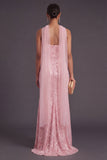 Sparkly Sequined Yellow Spaghetti Straps Long Formal Dress with Slit