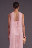Sparkly Sequined Yellow Spaghetti Straps Long Formal Dress with Slit
