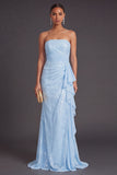 Light Pink Ruffled Mermaid Sparkly Long Formal Dress
