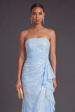 Light Pink Ruffled Mermaid Sparkly Long Formal Dress