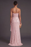 Light Pink Ruffled Mermaid Sparkly Long Formal Dress
