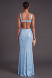 Light Blue Sparkly Sequined Mermaid Long Formal Dress