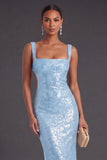 Light Blue Sparkly Sequined Mermaid Long Formal Dress