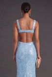 Light Blue Sparkly Sequined Mermaid Long Formal Dress