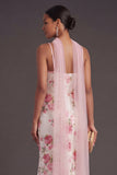 White Pink Floral Neck Scarf Mermaid Long Formal Dress