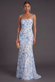 Light Green Floral Mermaid Spaghetti Straps Long Formal Dress