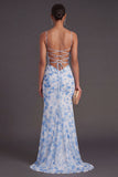 Light Green Floral Mermaid Spaghetti Straps Long Formal Dress