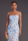Light Green Floral Mermaid Spaghetti Straps Long Formal Dress