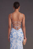 Light Green Floral Mermaid Spaghetti Straps Long Formal Dress