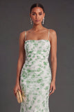 Light Green Floral Mermaid Spaghetti Straps Long Formal Dress