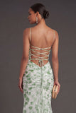 Light Green Floral Mermaid Spaghetti Straps Long Formal Dress