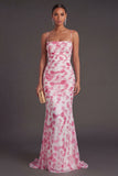Light Green Floral Mermaid Spaghetti Straps Long Formal Dress